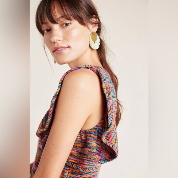 Anthropologie Ruby Flutter-Sleeved Top in Novelty Rainbow Color Way M - Picture 4 of 9